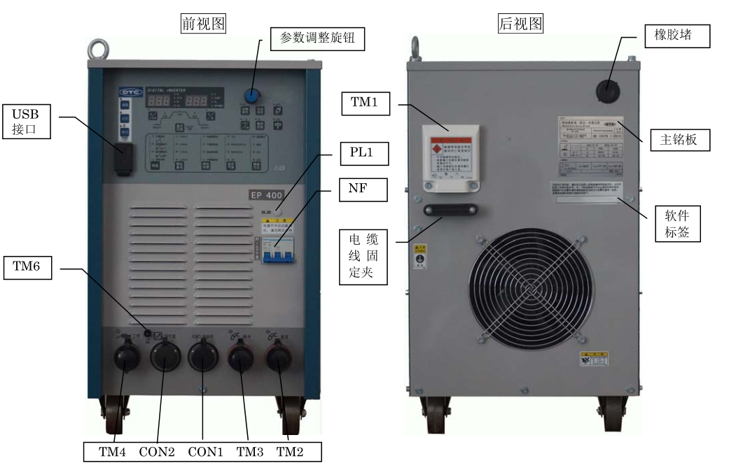 OTC Daihen (歐地希) EP400 正面和背面零部件配置圖