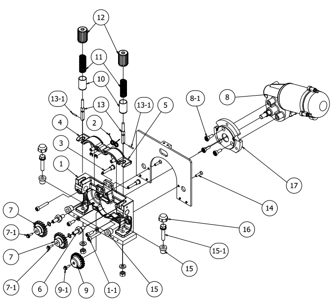 OTC Daihen 送絲機(jī) AF4012C 送絲機(jī)構(gòu) L11236B00 分解圖，各零件符號標(biāo)注