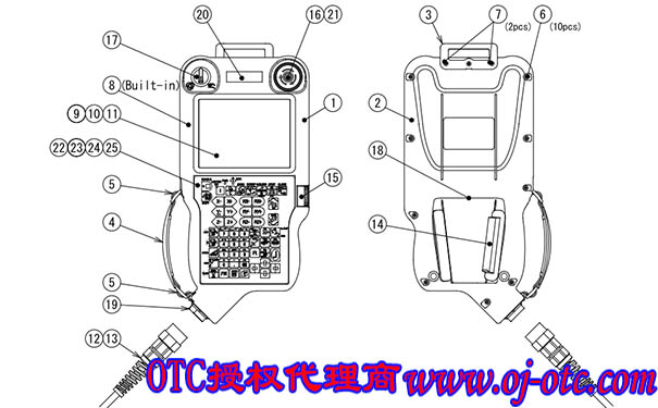 OTC Daihen FD19系列示教器FD19TP-DSJNC分解圖，各零件符號標(biāo)注